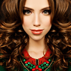 Sensual Woman. Fashion Portrait of Curly Hair Girl Fashion Model