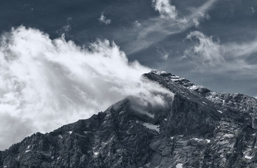 Fototapeta na wymiar Black and white of rocky mountain peak