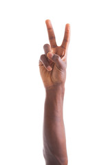 African american hand making peace  gesture - Black people