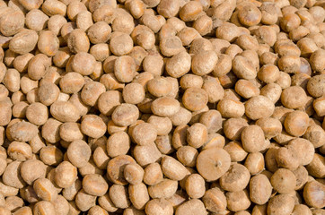 native raw chestnut in thailand. a kind of chestnut. pile of thai chestnut in local market