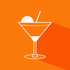 Vector outline cocktail flat icon on the orange background with shadow