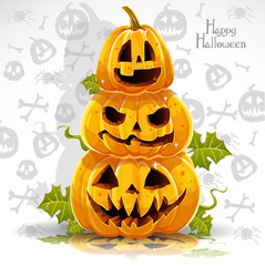 Fototapeta premium Happy Halloween banner with terrible pumpkins
