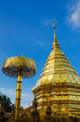 Fototapeta premium Wat Phrathat Doi Suthep Is One of Chiangmai's Most Beautiful Temples and A Tourist Attraction. (Northern Province of Thailand).