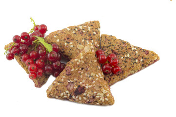 Integral biscuits with fresh currant and red berry fruit isolate