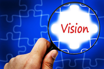 Vision word. Magnifier and puzzles.