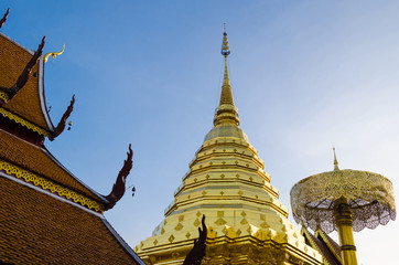 Naklejka premium Wat Phrathat Doi Suthep Is One of Chiangmai's Most Beautiful Temples and A Tourist Attraction. (Northern Province of Thailand).
