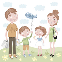 Family Shopping in vector cartoon style.
