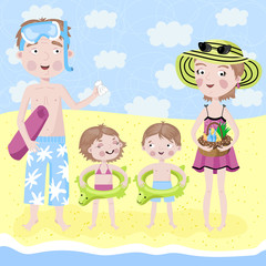 Plakat Family on holiday by the sea.