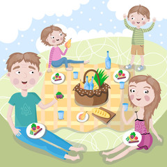 Fototapeta na wymiar Family weekend. Happy family picnic.