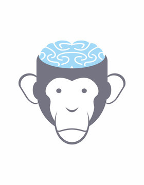 Monkey brain Blue. Animal Head vector illustration. Logo for Res