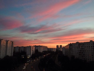 Fototapeta premium Beautiful Sunset with Blue and Pink in the City