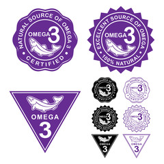 Omega 3 Certified Seal Icons Set