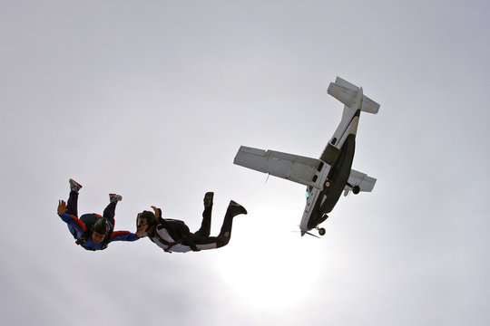 Skydiving photo . Airplane diving.