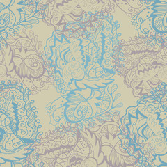 Vector seamless texture with curled abstract elements- leaves and flowers.