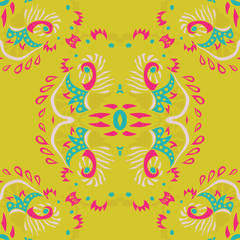 Abstract vector seamless pattern on yellow background. Vector illustration.