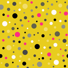 Bright seamless pattern with polka dots. Endless yellow background.