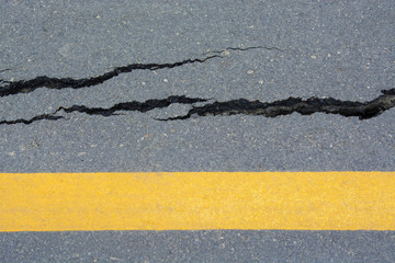 Asphalt road cracks and collapsed