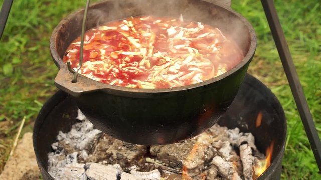 Cooking russian national soup borcht