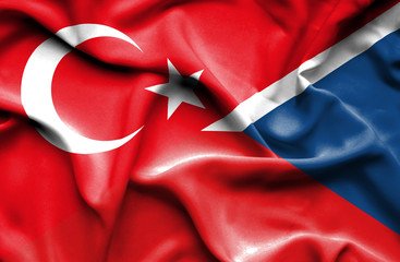 Waving flag of Czech Republic and Turkey