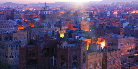 Yemen. Sunrise in the old city of Sanaa