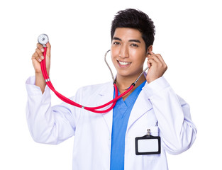 Doctor man use of the stethoscope