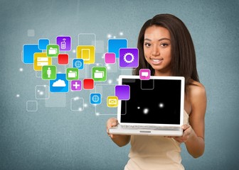 Computer Monitor, Laptop, Women.