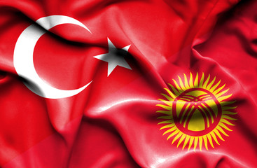 Waving flag of Kyrgyzstan and Turkey