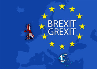 Obraz na płótnie Canvas Puzzle und Landkarte mit Grexit und Brexit