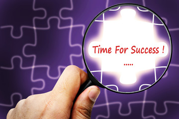 Time For Success word. Magnifier and puzzles.