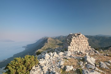 Fototapeta na wymiar The building at the Summit of the Dinaric Mountains in Croatia
