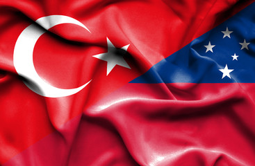 Waving flag of Samoa and Turkey