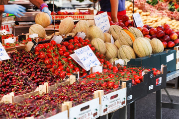 vegetables and fruits at the open market in Italy