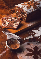 Apple bread with cocoa, fruit and nuts
