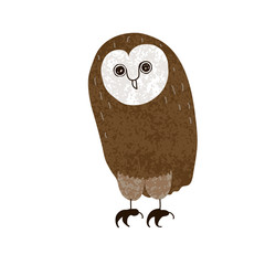 Owl. Cute cartoon character, hand-drawn, grunge textured