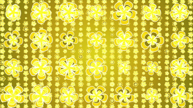 Rotating flowers. background yellow. computer graphics
