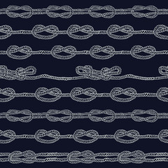 Navy rope and marine knots striped seamless pattern. Vintage vector illustration collection