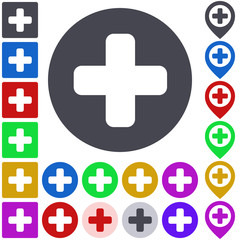 Plus icon, button, symbol set