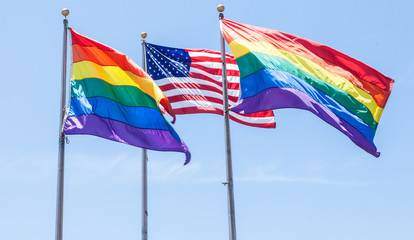 American and Rainbow Flags 