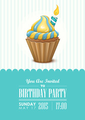 Poster vector template with birthday cupcake. Birthday party invitation.