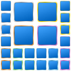 Blue blank square metal button design set
