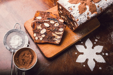 Apple bread with cocoa, fruit and nuts