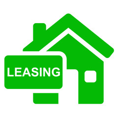 Icono casa con texto LEASING verde