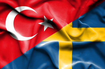 Waving flag of Sweden and Turkey