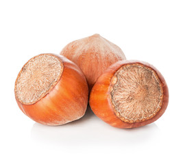Hazelnuts isolated on white background