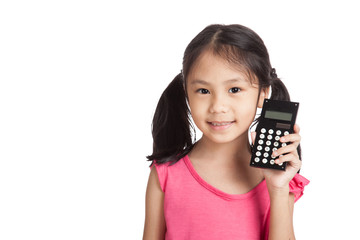 Little asian girl  with a calculator