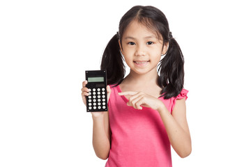 Little asian girl  with a calculator