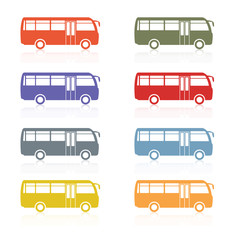 Set of colored silhouettes of buses