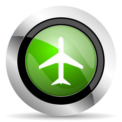 plane icon, green button, airport sign
