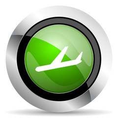 arrivals icon, green button, plane sign