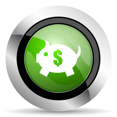 piggy bank icon, green button